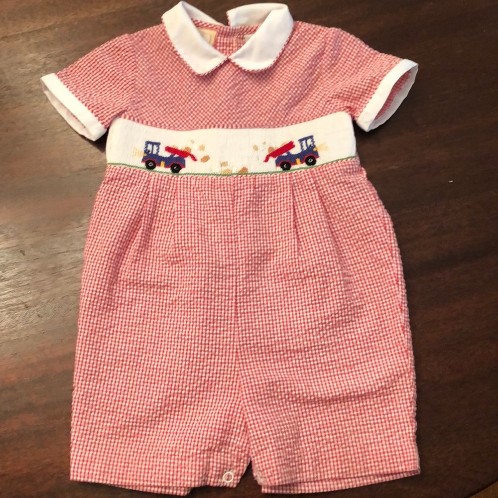 Boys One Piece with Embroidered Dump Trucks